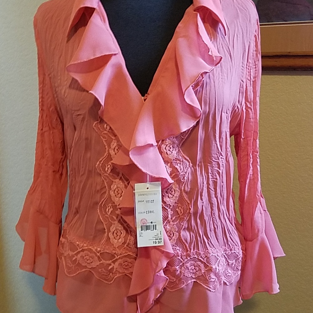 Coral ruffled blouse